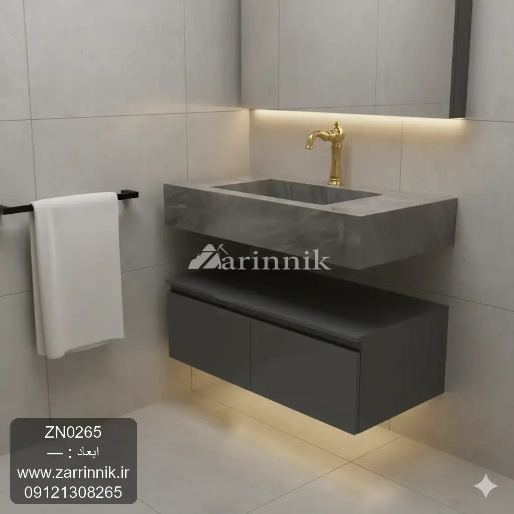 روشویی سرامیکی کابینتی مدرن طوسی زرین نیک کد ZN0265