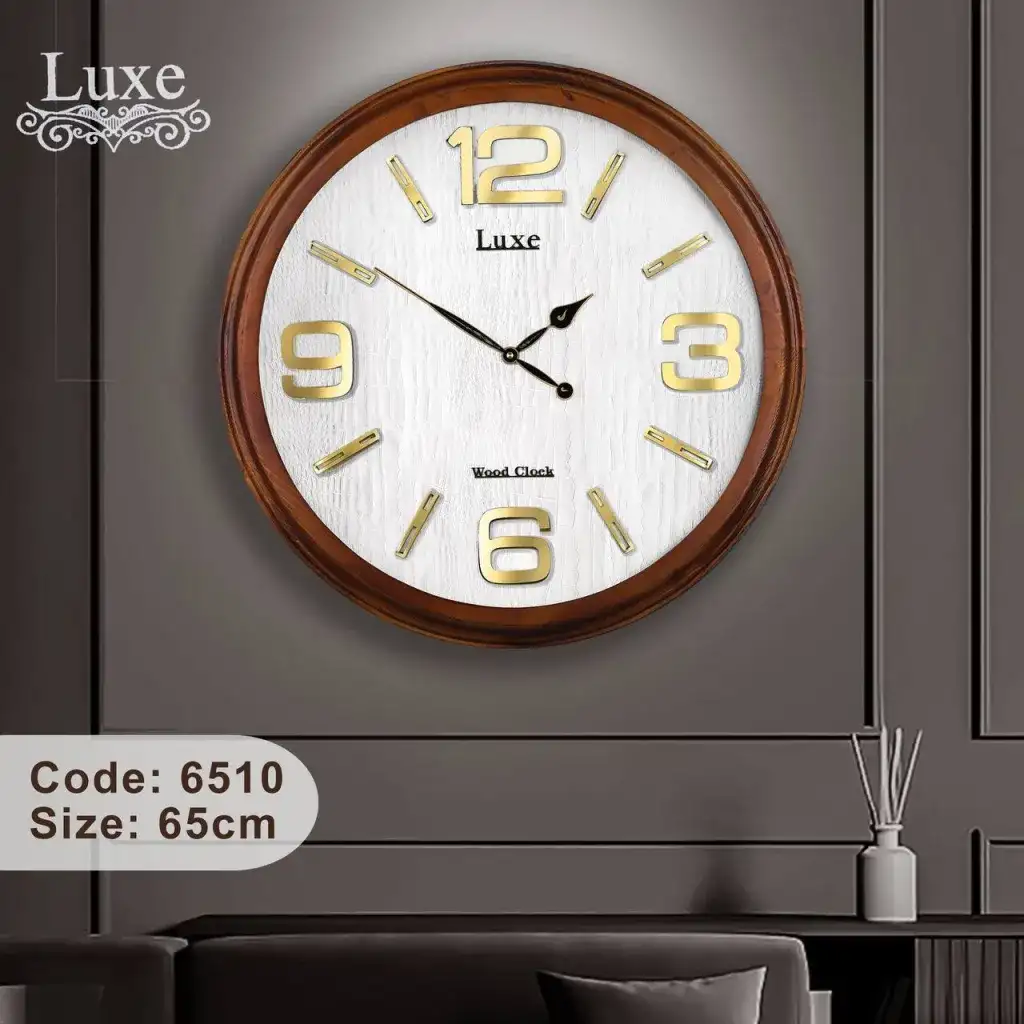 ساعت دیواری برند لوکس بدنه چوبی قطر 65 سانتی متر کد 6510 __ ارائه‌دهنده‌ متنوع‌ترین ساعت‌های دیواری