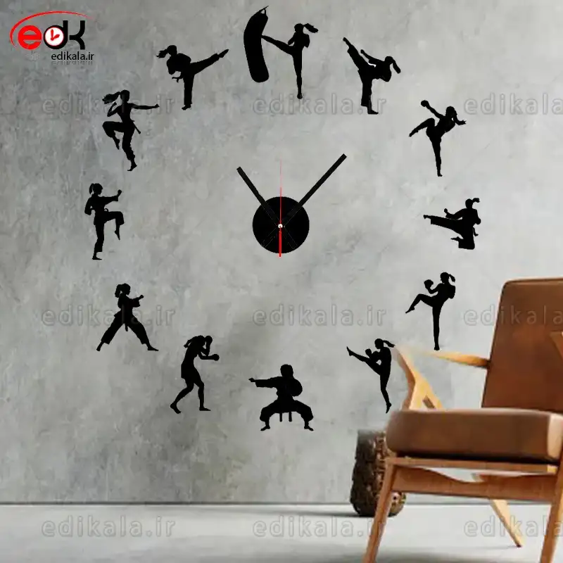 ساعت دیواری طرح ورزش رزمی بانوان در پنج رنگ __ تولید تابلوهای نئون و چلنیوم