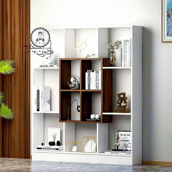 کتابخانه چوبی مدل ماکان با چارچوب سفید اُدون چوب