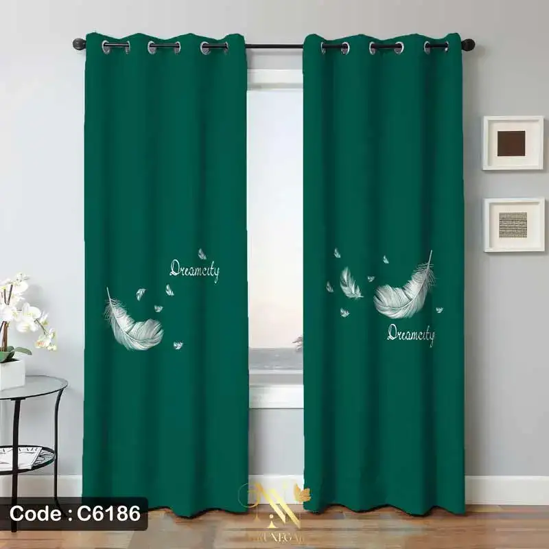 پرده مینیمال سبز با طرح پر سفید مدل پانچی C6186 __ پرده نیکونگار، مرجع تخصصی خرید پرده