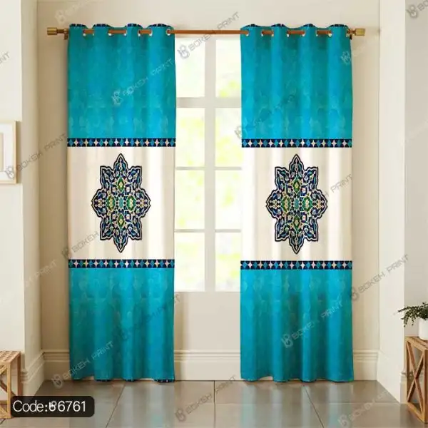 پرده طرح کاشی آبی کد 6761