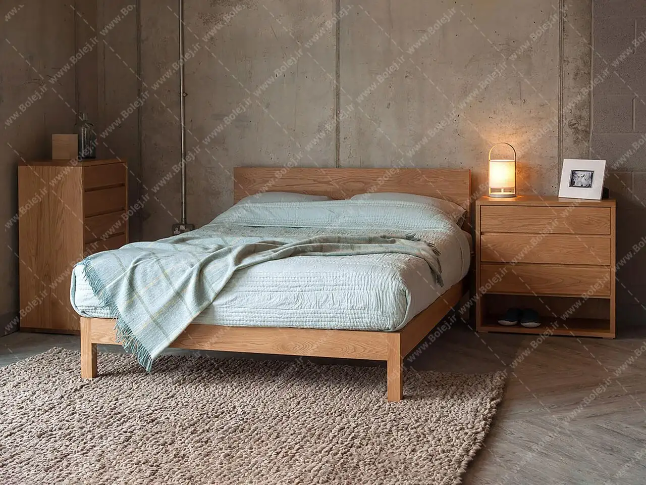 سرویس خواب دونفره چوبی ساده قهوه ای رایان