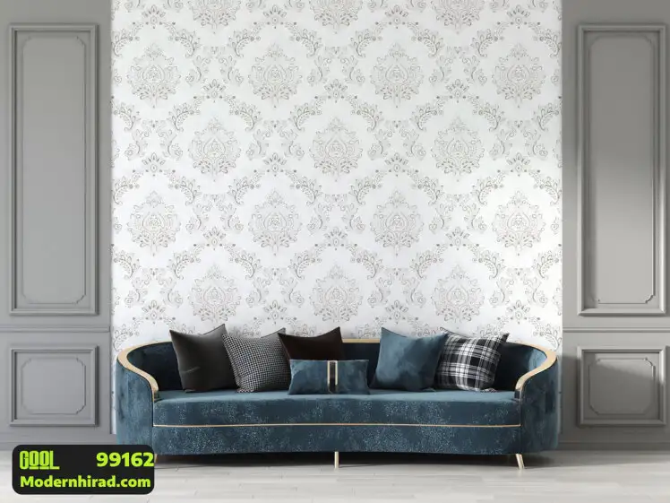 کاغذدیواری کلاسیک سفید طرح داماسک با شاین نقره ای 99162 __ مدرن هیراد وارد کننده کاغذ دیواری قابل شستشو