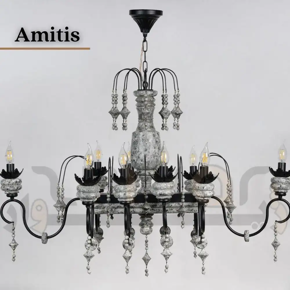 لوستر لاینر (خطی) چوبی نئوکلاسیک 10 شعله آمیتیس ژیوار
