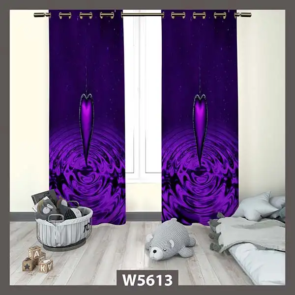 پرده پانچی بنفش با طرح قلب کد W5613