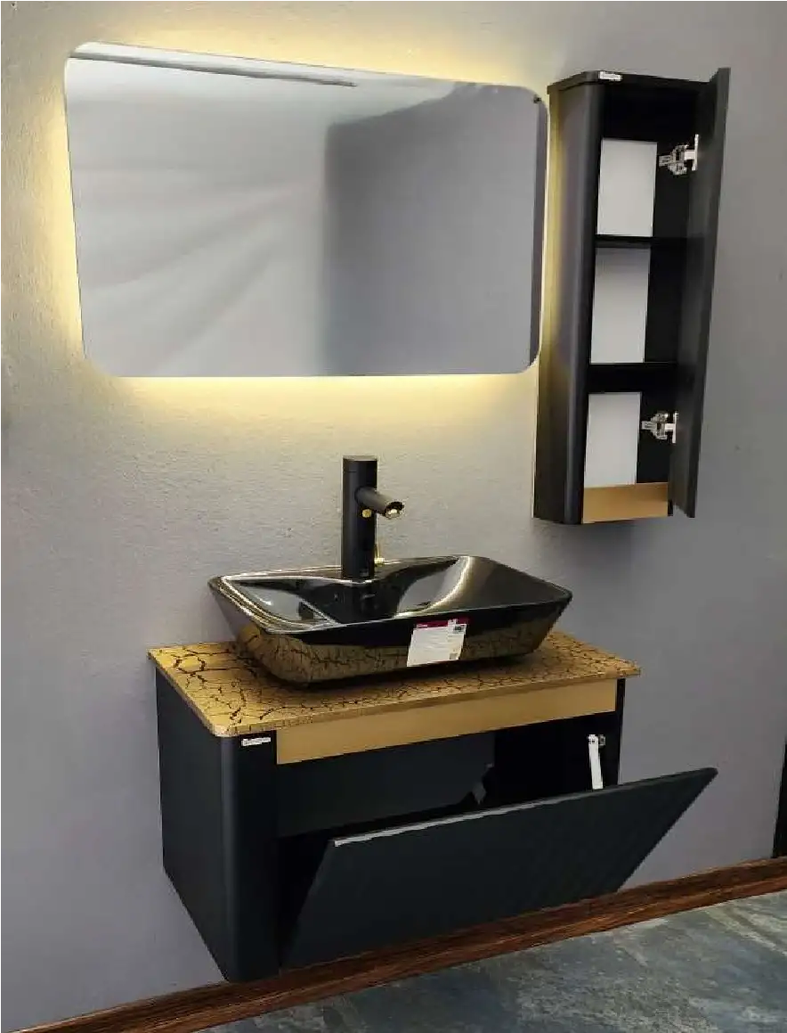 روشویی کابینتی پایه دار برند رابوکا مدل پالادیوم مشکی طلائی- ۰۴۹