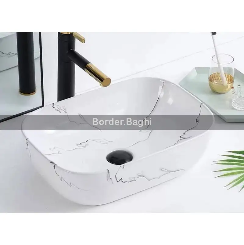 کاسه روشویی مدل سفید کلکته مستطیل کوچک لب گرد – کد 051