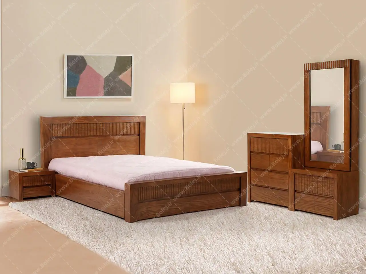 سرویس خواب دونفره چوب طبیعی ملچ آکاژو