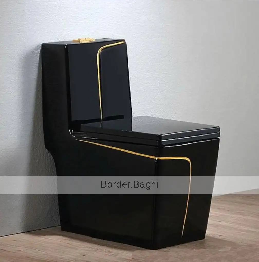 توالت فرنگی لاکچری کد 005 مدل فلت مشکی خط طلایی