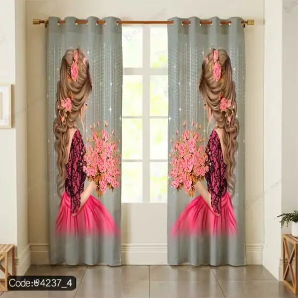 پرده طرح دختر و دسته گل کد 4_4237