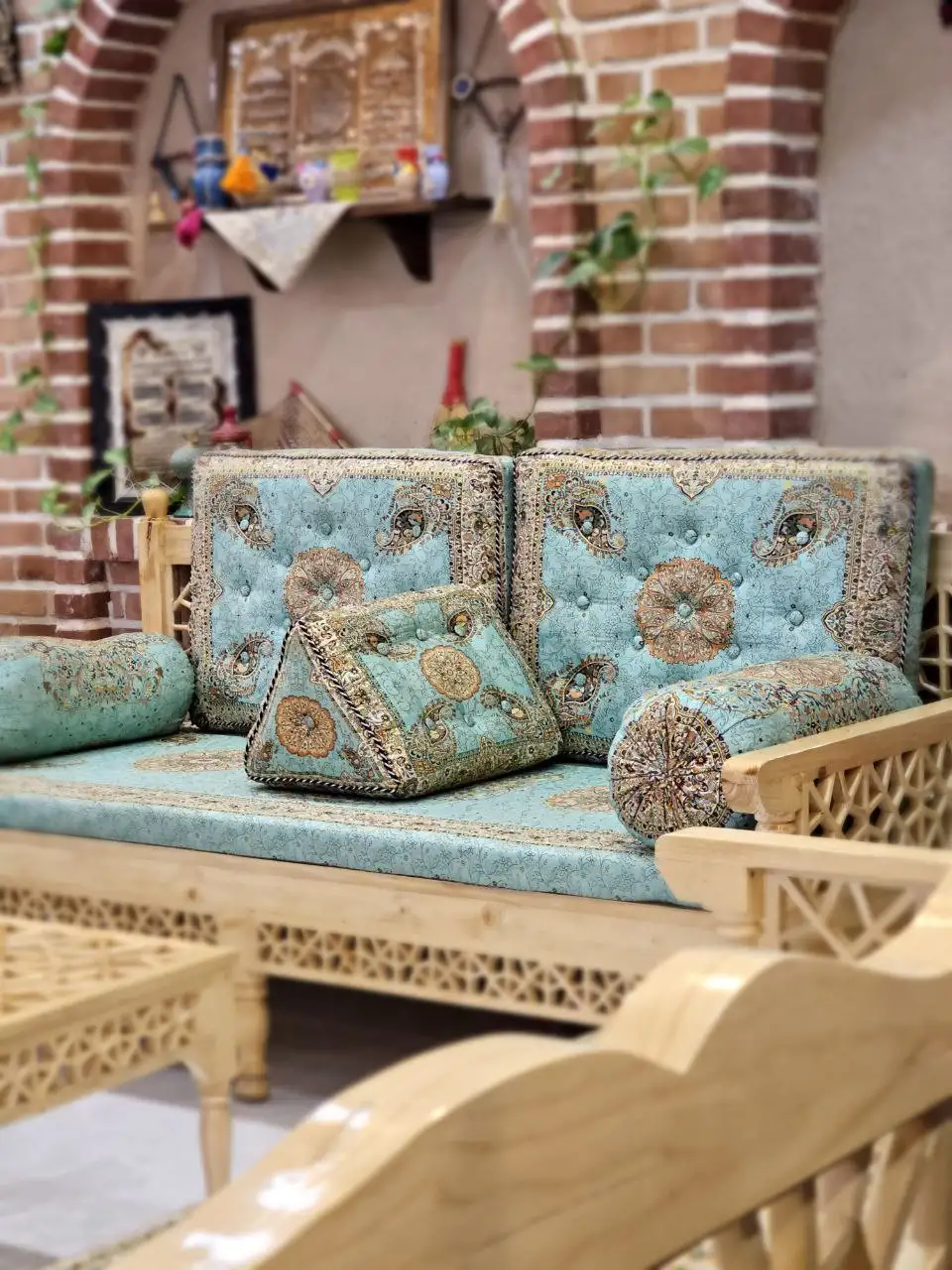 ست پشتی سنتی سبز طرح افشار