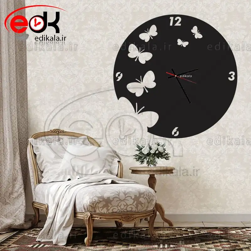 ساعت دیواری طرح پروانه شماره 3 در پنج رنگ و ابعاد انتخابی __ تولید تابلوهای نئون و چلنیوم
