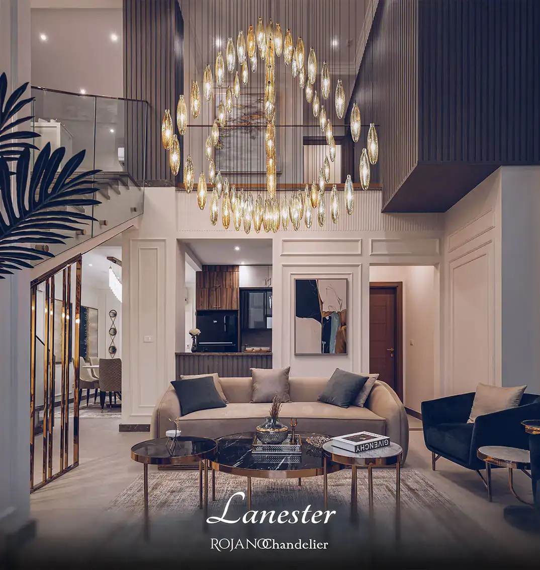لوستر مدرن بلند 125 شاخه Lanester مدل MD196 __ طراح تخصصی نورپردازی سفارشی و لوکس