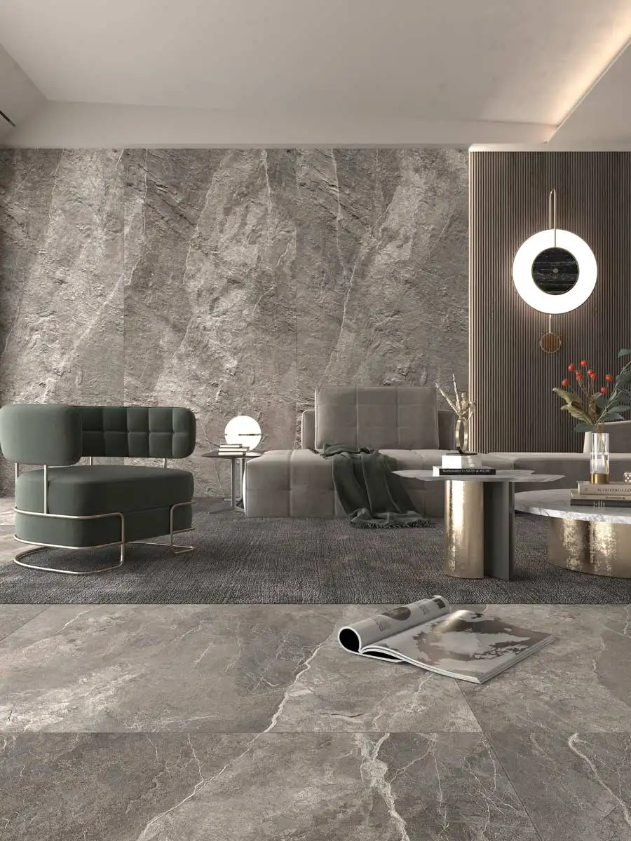 سرامیک اسلب طرح سنگ راک استون دارک / Rockstone Dark Gray Slate