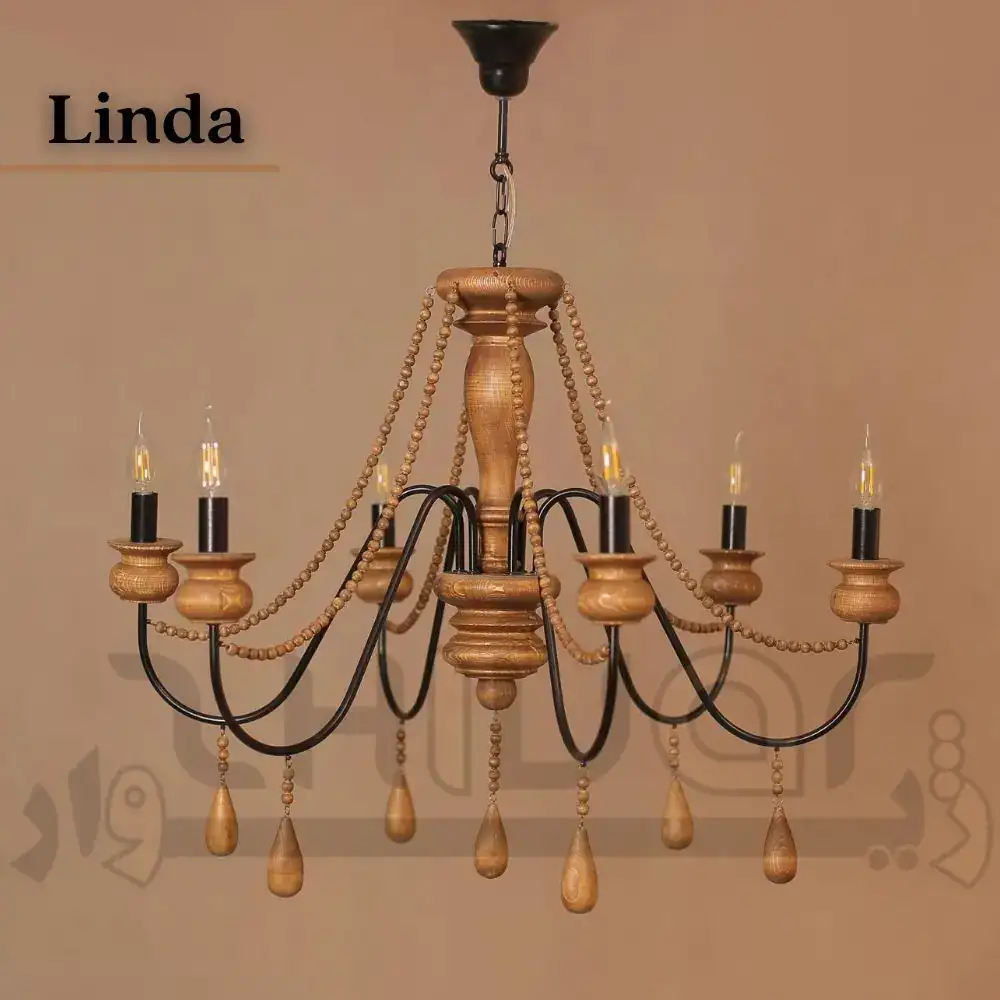 لوستر چوبی نئوکلاسیک 6 شعله لیندا ژیوار
