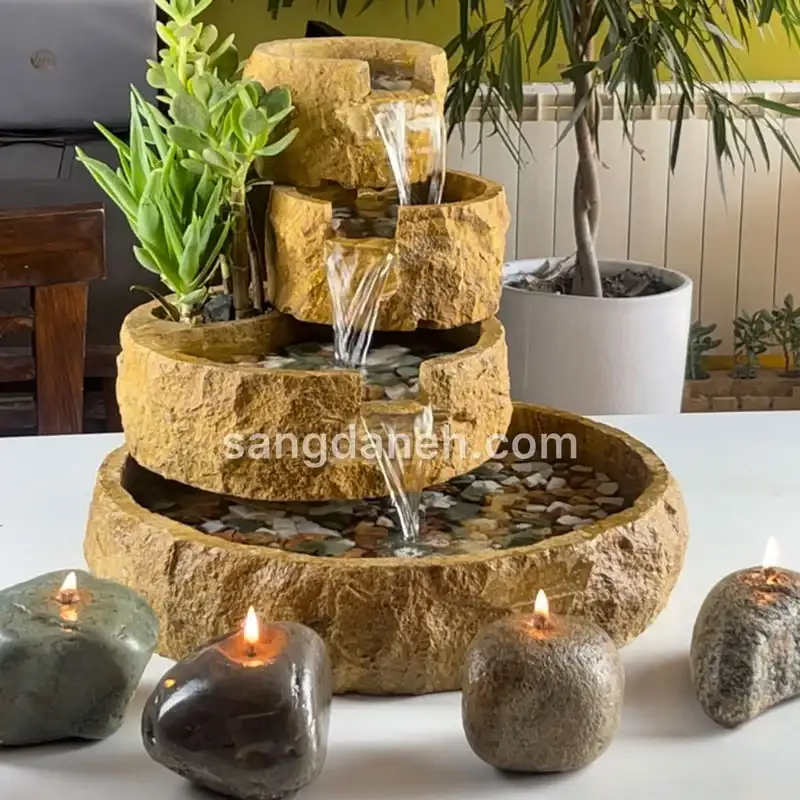 آبنما سنگی خانگی 4 طبقه کد AB4 همراه با گیاه یشم