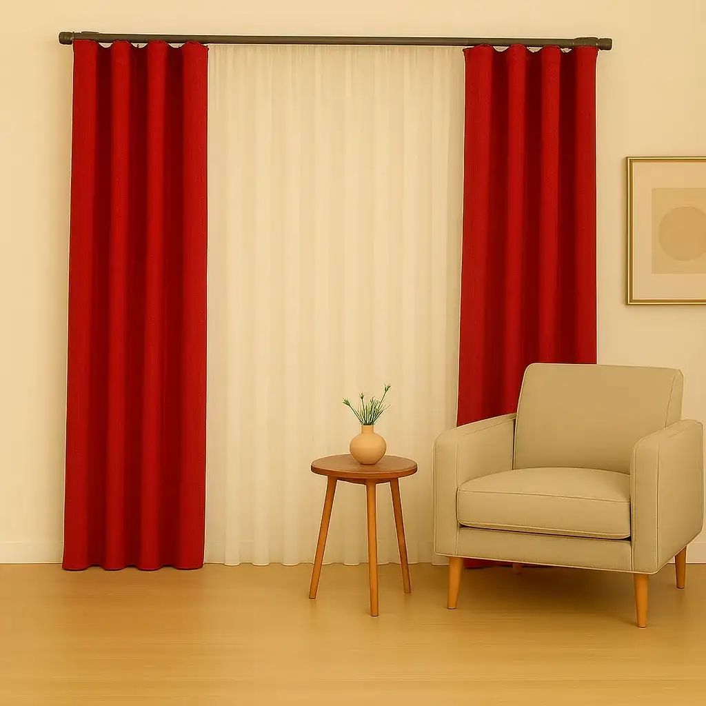 پرده مینیمال ترکیب حریر و کتان قرمز کد 39 __ «پرده مینیمال» ارائه محصولاتی با کیفیت بالا