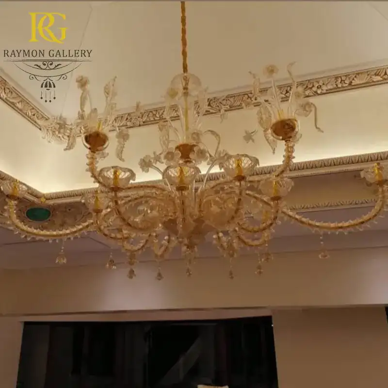 لوستر لوکس شامپاینی مورانو گل های کریستالی شفاف __ نوری باشیم بر تاریکی دنیای دوست داران زیبایی