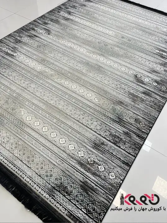 فرش مراکشی طوسی مشکی 1200 شانه طرح یزد