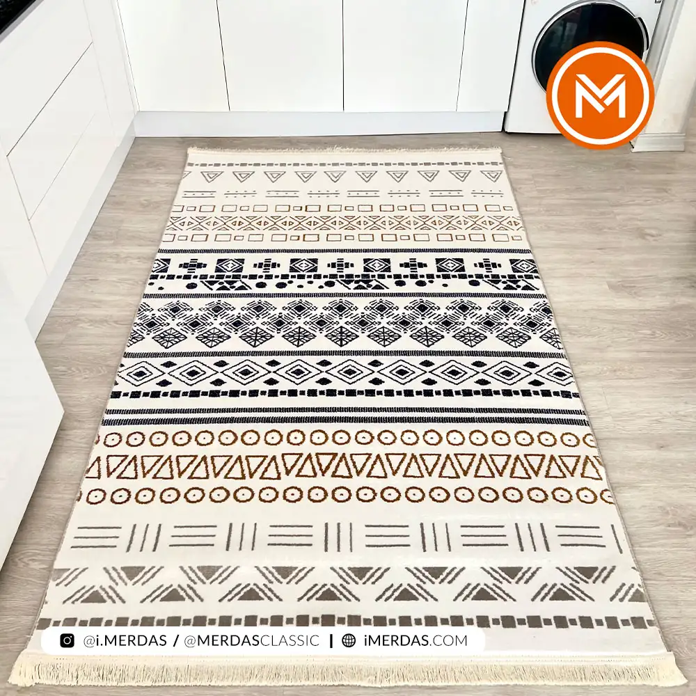 فرش مراکشی کد 42304 زمینه کرم سرمه ای