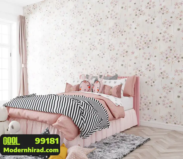 کاغذدیواری گلبهی و بنفش با گل ریز و شاین طلایی 99181 __ مدرن هیراد وارد کننده کاغذ دیواری قابل شستشو