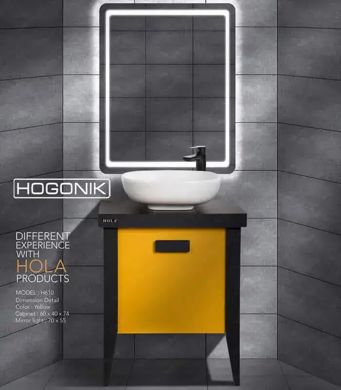 روشویی کابینتی هُلا H610 – مشکی زرد