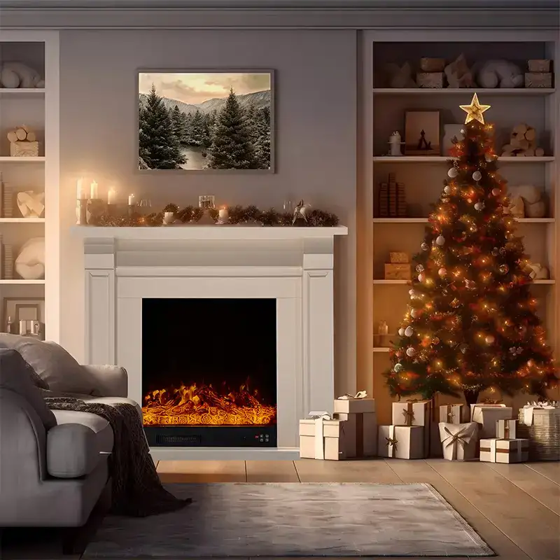 خط EverWarm شومینه چوبی ۶۳ اینچی با قاب دور تا دور