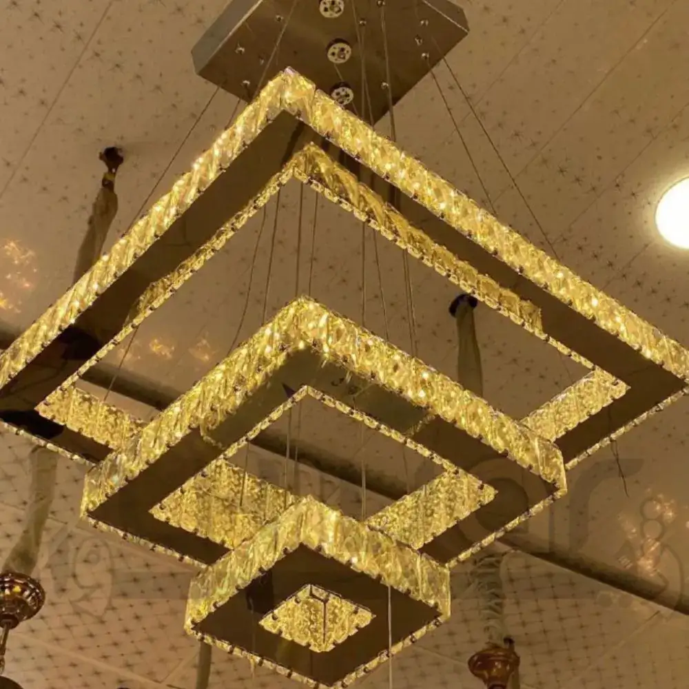 لوستر SMD مدرن کریستالی مدل مربع ریموت دار(LED) ژیوار