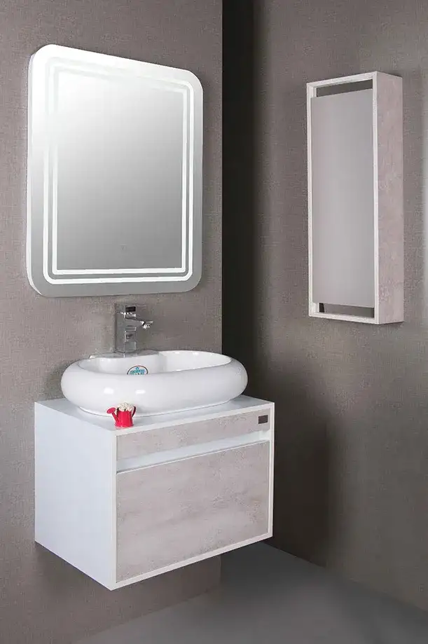 روشویی کابینتی PVC سفید طوسی با کاسه مروارید کد 78