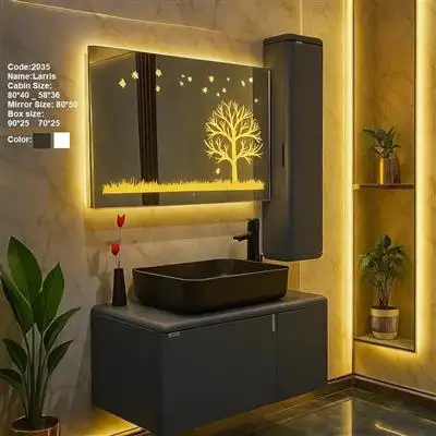 روشویی کابینتی pvc دیواری لاریس زغالی