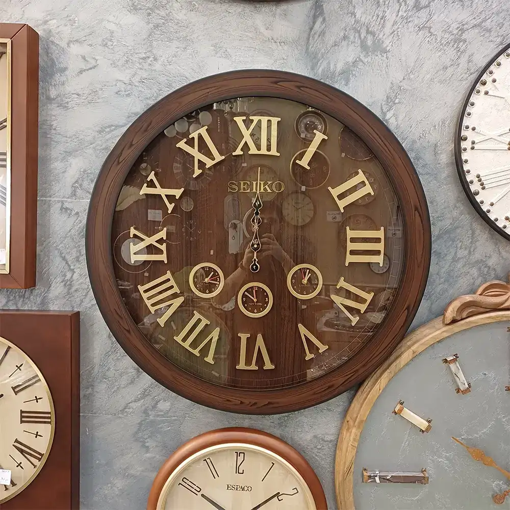 ساعت دیواری چوبی شیک برند SEIKO چهار موتوره قطر 90 __ ساعت یاس خونتو قشنگ تر میکنه