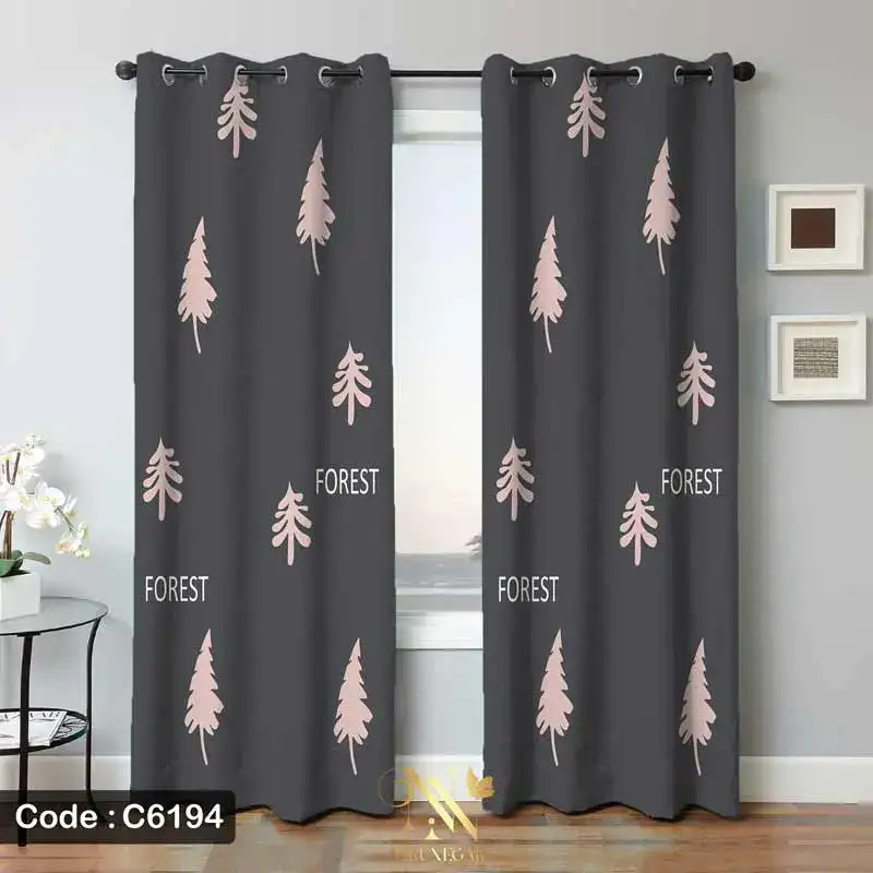پرده مینیمال طوسی طرح Forest مدل پانچی C6194 __ پرده نیکونگار، مرجع تخصصی خرید پرده