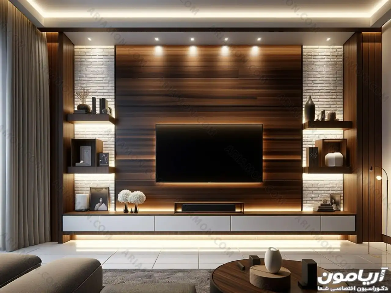 تی وی وال مدرن با نمای سنگ آجری