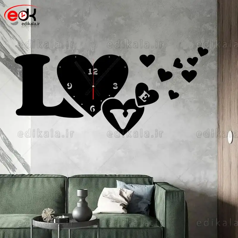 ساعت دیواری طرح لاو love در پنج رنگ و ابعاد انتخابی __ تولید تابلوهای نئون و چلنیوم