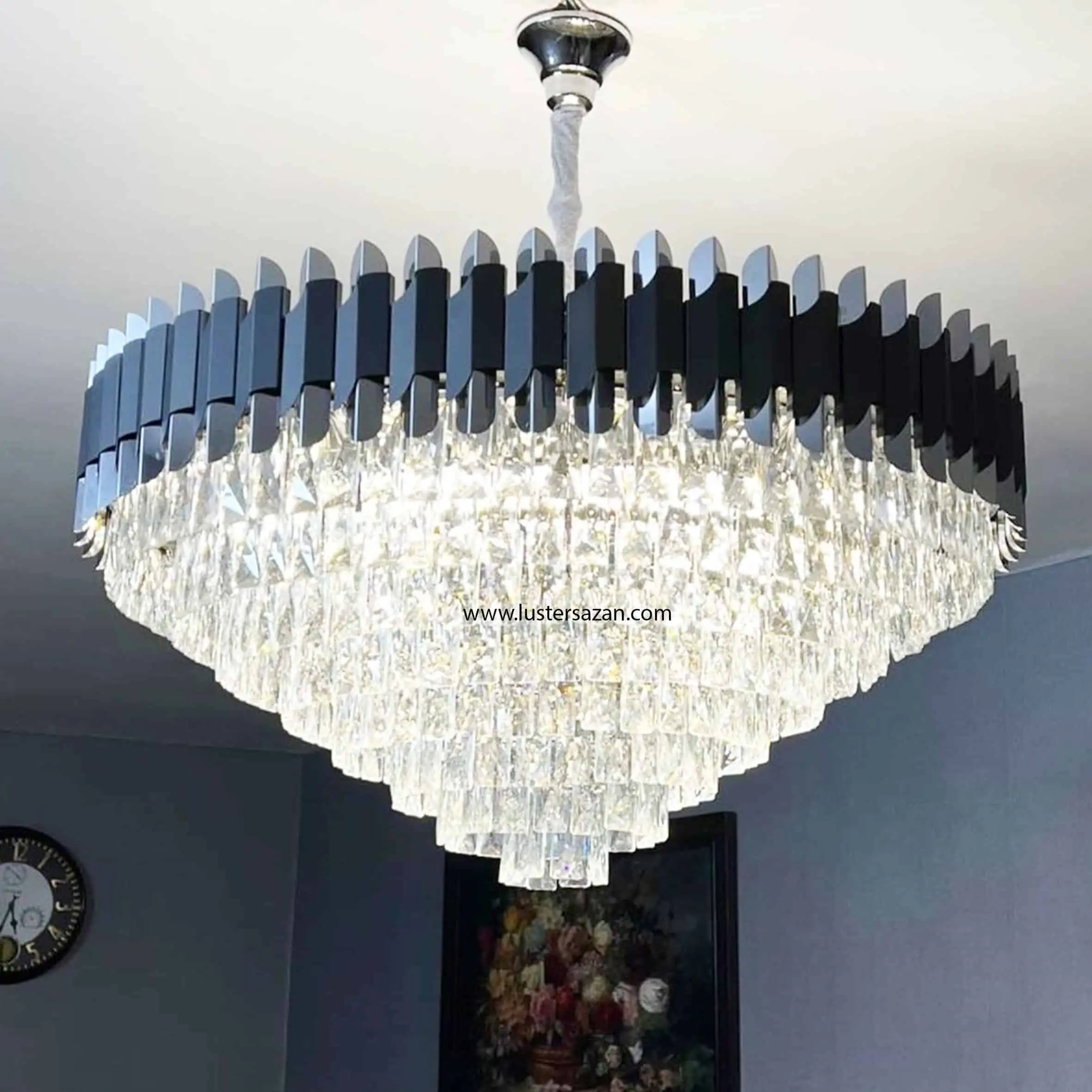 لوستر مدرن کریستالی L1502-85 سیلور مشکی