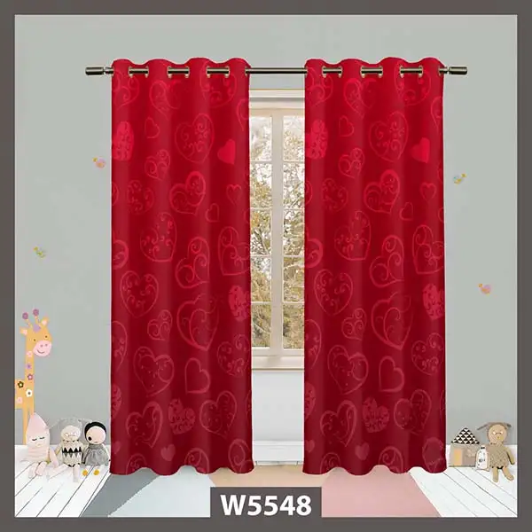 پرده پانچی قرمز با طرح قلب کد W5548
