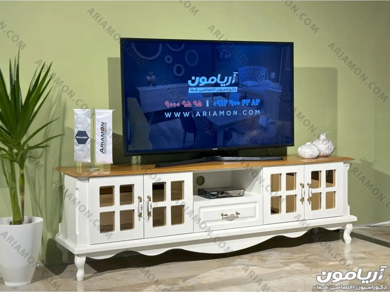 میز تلویزیون نئوکلاسیک سفید