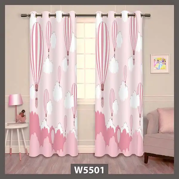 پرده کودک صورتی بالن و ابر کد W5501