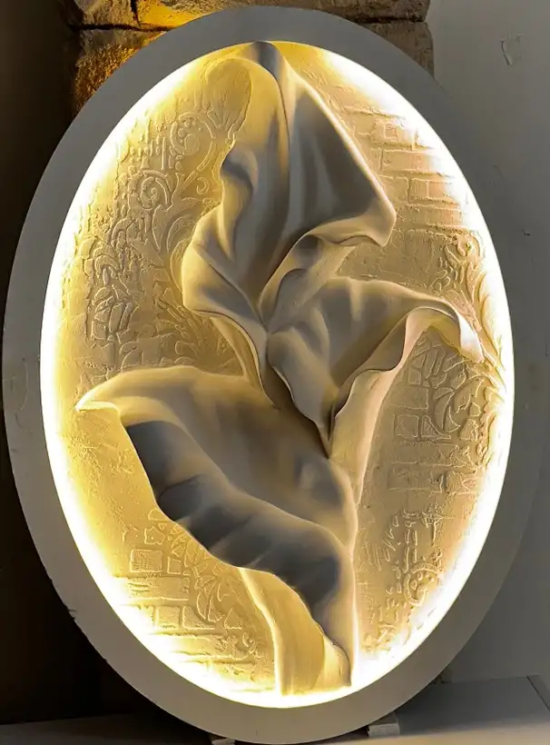 تابلو دکوراتیو گچبری مدرن طرح گل گلایول(همراه نور مخفی و قاب) __ آماده اجرای تمامی طرح های مد نظر شما
