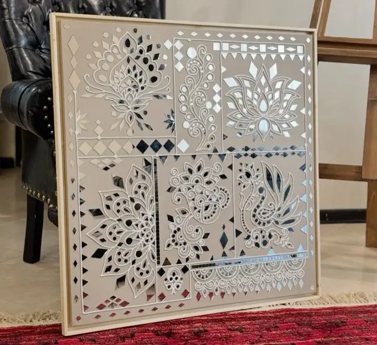 تابلو آینه کاری لیپان آرت(باغ گل) زمینه نود ابعاد 100*100 و 120*120 کد053 __ آماده اجرای تمامی طرح های مد نظر شما