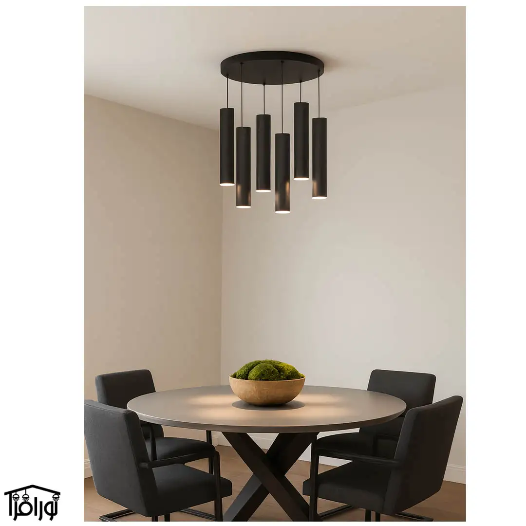لوستر سقفی گرد 6 آویز توماس 30 (کد R6630) __ طراحی و تولید محصولات روشنایی دکوراتیو