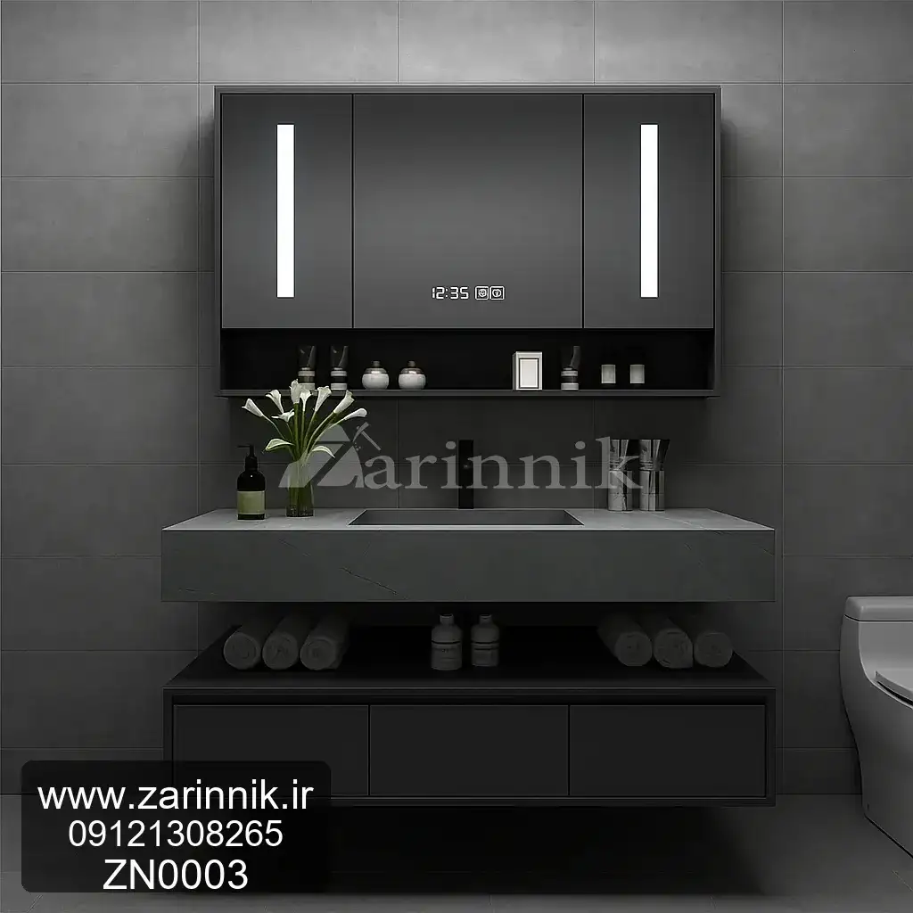 آینه و روشویی سرامیکی مدرن سفید زرین نیک کد ZN0003