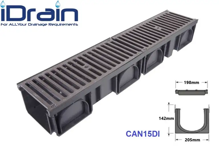 گاتر با گریتینگ چدن مدل CAN15DI __ گروه ایران درین تولید کانال پیش ساخته وگریتینگ