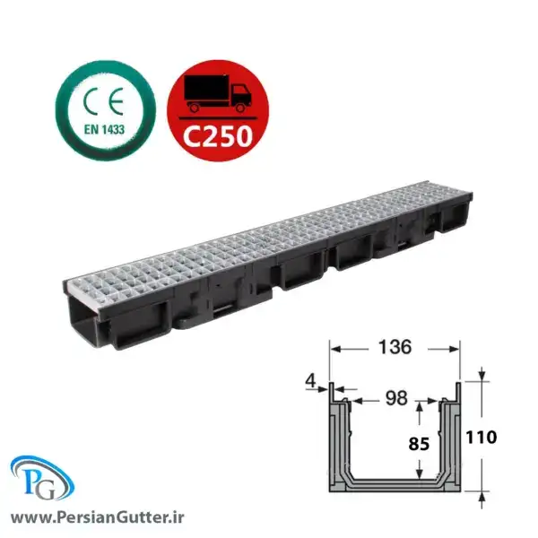 گاتر با درپوش گالوانیزه مشبک با ابعاد 11*13.4 سانتی متر__ انواع گاتر در پرشین گاتر